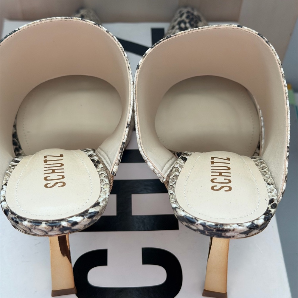 Schutz Python Pattern Heels In Black And Cream - image 5